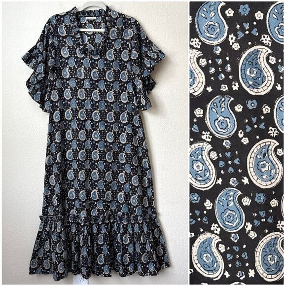 Fitzroy & Willa Boho Paisley Printed Ruffle Trim Hem Maxi Dress - Picture 1 of 14